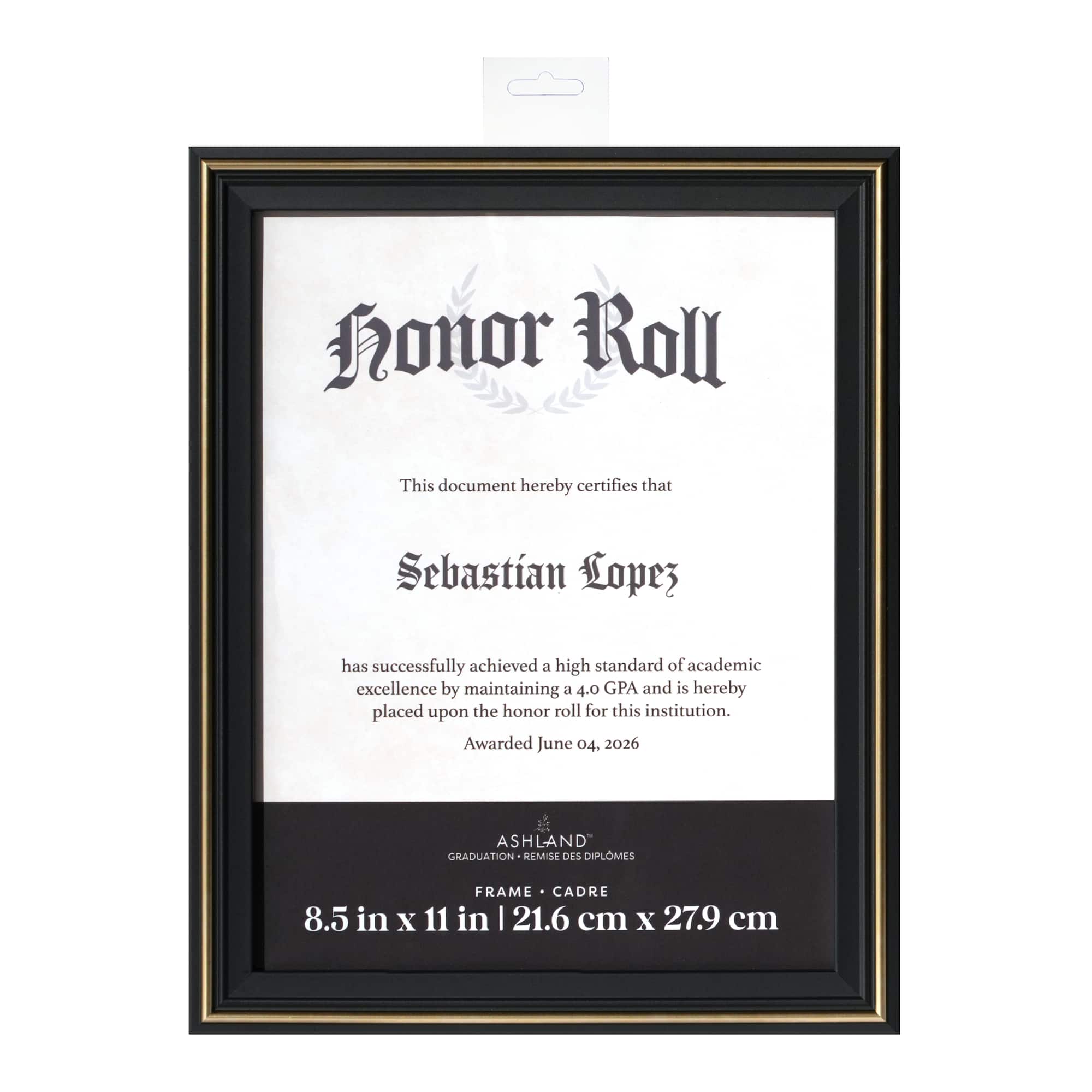 8.5" x 11" Black & Gold Plastic Document Frame, Graduation by Ashland®